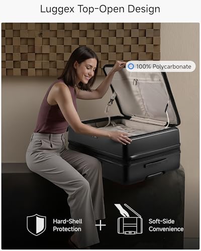 LUGGEX Top Opening Expandable Checked Suitcase, Black, 28" - color: Black, size: 28 Inch