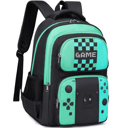 JIANYA School Backpack for Boys and Girls Elementary Children's School Bag Kids Backpack with Lunch Box - color: Gamer/ Green