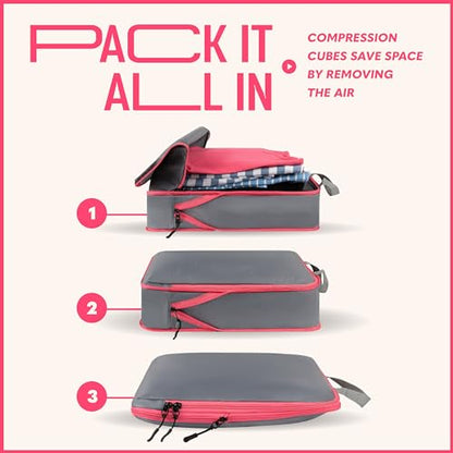Compression, 4 Set/6 Set Packing Cubes for Carry on Suitcase, Organizer Bags Set - color: Grey