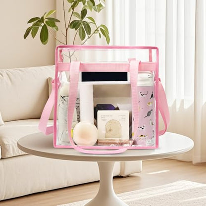 BAGAIL Clear Bags 12x6x12 Stadium Approved Clear Tote Bag with Zipper Closure Crossbody Shoulder Bag with Adjustable Strap - color: Sakura Pink