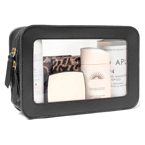 Clear Makeup Bag, Black Travel Makeup Pouch Toiletry Bag for Women Waterproof Small Cosmetic Bag Case Small Make Up Bag with Zipper Car Organizer Car Essentials for Women Men - color: BLACK1