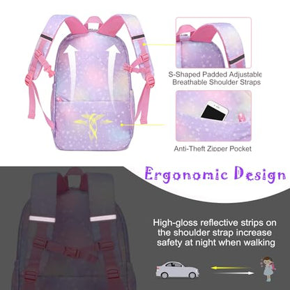 School Backpack for Girls Rainbow Backpack Cute Backpack for Back to School Laptop Travel Bag With pencil Case for Travel Camping Hiking (Purple Set) - color: Purple Set