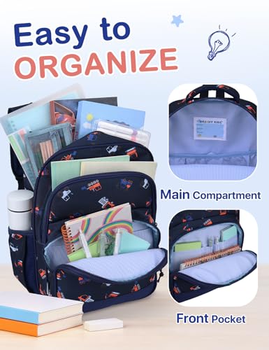 VASCHY Kids Backpacks, 12L Toddler & 17.5L School Backpacks, Lightweight Water-Resistant for Boys and Girls Ages 3-12 - color: Navy Construction-l, size: Large