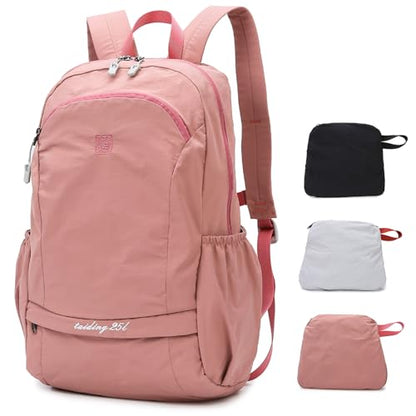 25L Pink Collapsible Hiking Backpack with Chest Strap for Women, Foldable Daypack with Waterproof Wet Pocket for Travel - color: Pink