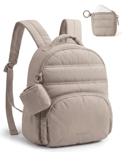 BAGSMART Small Backpacks for Women, Lightweight Puffer Mini Backpack Purse with Pouch, Quilted Casual Daypack, Water-Resistant Bookbag for Daily Travel College, 2-in-1 Set, Latte Brown - color: Latte Brown