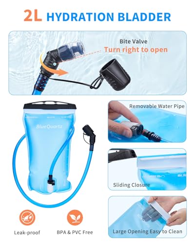Blue Quartz Hydration Backpack with 2L Water Bladder, 18L Hiking Backpack for Women Men, Lightweight Water Pack with Phone Pocket for Quick Access, Hydration Pack for Cycling, Running, Biking - color: Black