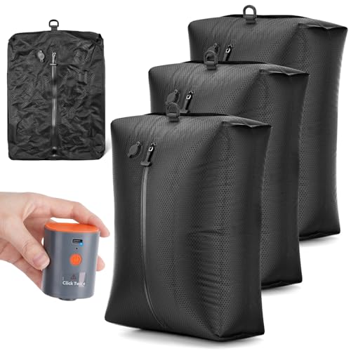 HONKID Travel Vacuum Bags with Pump 25L Compression Packing Cubes for Carry On Suitcases Backpack Luggage Odor & Waterproof Anti-Rip Reusable Vacuum Seal Bags for Clothing Travel Essentials - 3 Pack