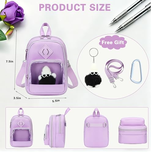 Large Capacity Kids Backpack Pencil Case Pen Bag with Clear Pocket, Cute Kawaii Pen Pouch Organizer with Adjustable Strap & Plush Doll Keychain for School Girls Boys (Purple) - color: Purple