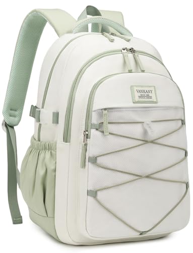 Teen Backpack for Girls, Women Bookbag for College Students Middle High School, Aesthetic Schoolbag Back Pack, White Green - color: White Green, size: 15.6in