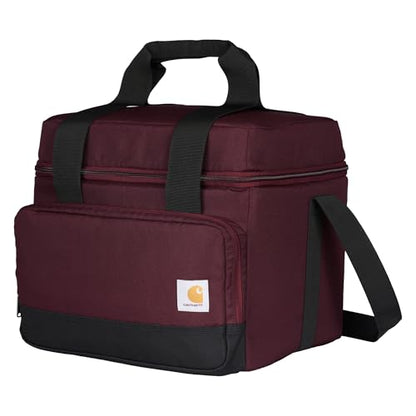 Carhartt Insulated Two Compartment Cooler, Durable Water Repellent Material W/Front Zippered Pocket for Camping, Beach & Travel - color: Port, style: 24 Can