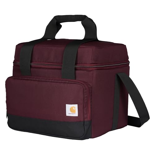 Carhartt Insulated Two Compartment Cooler, Durable Water Repellent Material W/Front Zippered Pocket for Camping, Beach & Travel - color: Port, style: 24 Can