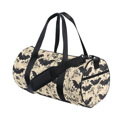 MNSRUU Sports Duffel Bags, Bats and Flowers Vintage Athletic Gym Bag Overnight Workout Travel Tote Luggage for Men Women Yoga - color: Bat I13854