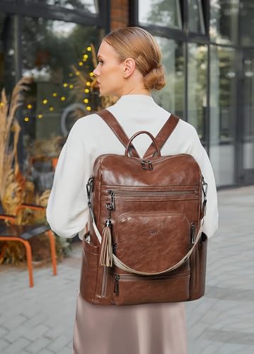 Shrrie Vegan Leather Laptop Backpack for Women 15.6 inch Work Backpack Fashion Travel Backpack Purse for Business College - color: Brown01
