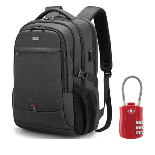 DUSLANG 17 Inch Laptop Backpack for Travel Water Resistant College Backpack for Men/Women Laptop Bag with USB Charging Port and Red TSA lock,Black - color: Black With Red Tsa Lock, size: 17 Inch