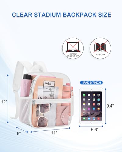 Clear Backpack for Stadium Events, 12x12x6 Small Clear Plastic bag with Reinforced Straps for Game Security Festival Concert - color: White