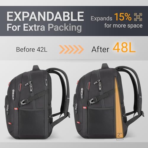 48L Expandable Laptop Backpack, Anti-thief Travel Backpack, Airline Approved Business Waterproof Carry on Luggage, Fits 17.3" Laptop for Men Women - color: Black, size: 17.3 inches