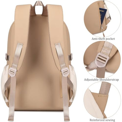 JIANYA Laptop Backpack for College Women Travel Backpack Big Student School Bag, Water Resistant Fits 15.6" Notebook - color: Beige+black