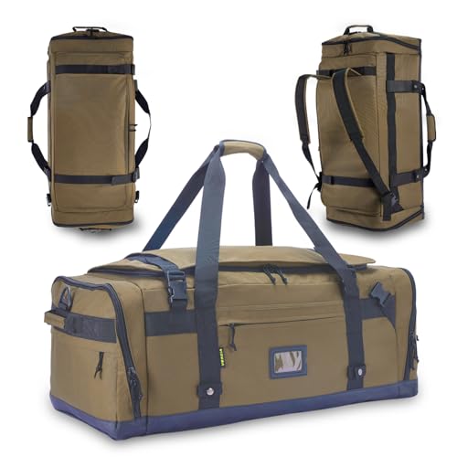Large Duffle Bag for Travel - Men & Women, Foldable Gym Duffle Backpack, Heavy Duty Tactical Military Canvas Duffel Bags, Extra Big Carry On with Shoe Pockets, Waterproof (80L/103L) - color: Brown, size: L(103L)