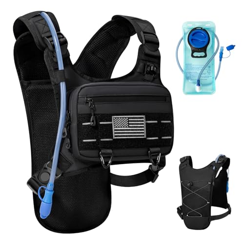 Running Hydration Vest with 2L Water Bladder， Lightweight Adjustable Hydration EDC Chest Pack for Men and Women, Water Backpack for Hiking, Cycling - color: Black