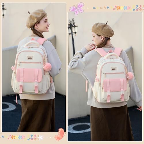 School Backpack for Teen Girls College Backpacks for Women Students Bookbag Large 15.6 Inch Laptop Bags Kids Kindergarten Elementary Middle School Bag Anti Theft Daypack Travel Back Pack Pink - color: Pink