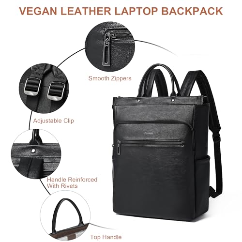 Leather Laptop Backpack for Women, Travel Backpack Purse Fits 15.6 Inch Laptop, Casual Daypack with Laptop Compartment for Men Teachers College Work Business Nurse Weekender, Black - color: 2-1 Black