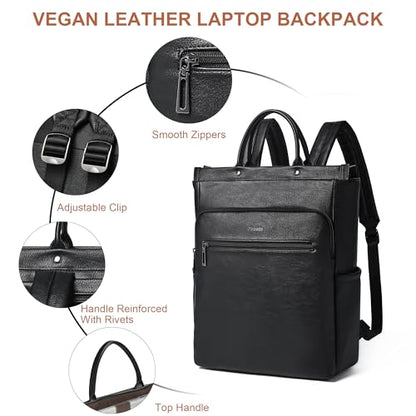 Leather Laptop Backpack for Women, Travel Backpack Purse Fits 15.6 Inch Laptop, Casual Daypack with Laptop Compartment for Men Teachers College Work Business Nurse Weekender, Black - color: 2-1 Black