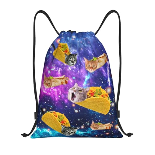 Gianlaima Blue Purple Galaxy Cat Taco Drawstring Backpack Sport Gym Sack Yoga Dance Travel Bag For Men Women - color: Black12