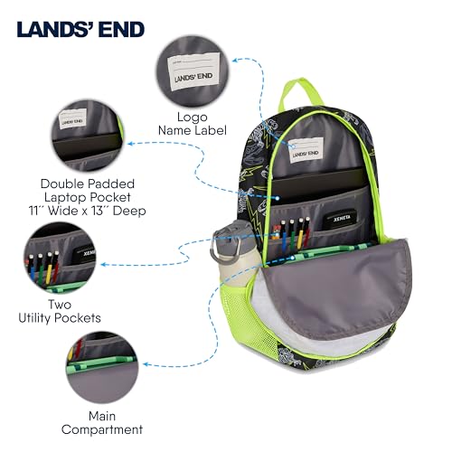 Lands' End Unisex Kids Medium ClassMate Lightweight Durable Elementary School Backpack, Black Highlight - color: Black Highlight