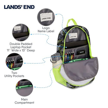 Lands' End Unisex Kids Medium ClassMate Lightweight Durable Elementary School Backpack, Black Highlight - color: Black Highlight