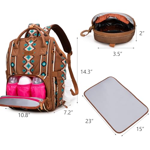 Montana West Wrangler Diaper Bag Backpack Aztec Callie Bag Travel Backpack Purses Western Multi-Function Baby Bags for Mom - color: 3pcs Dark Brown