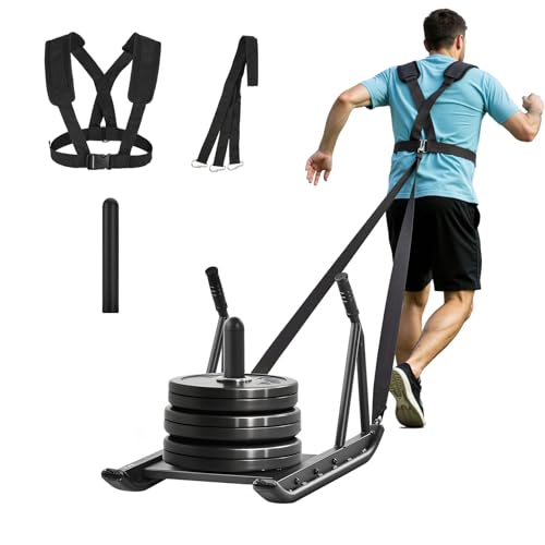 VEVOR Football Sleds and Chutes, Weight Sled, Football Training Pull Push Running Sled, Fitness Workout Sled Push Gym Equipment, Adjustable Height Handle, Compatible 1/2 in Weight Plates - style: Push Pull-BK
