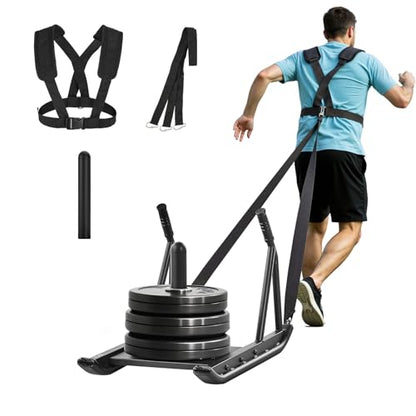 VEVOR Football Sleds and Chutes, Weight Sled, Football Training Pull Push Running Sled, Fitness Workout Sled Push Gym Equipment, Adjustable Height Handle, Compatible 1/2 in Weight Plates - style: Push Pull-BK