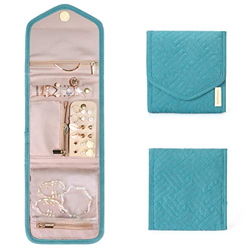 BAGSMART Travel Jewelry Organizer Case Foldable Jewelry Roll for Journey Rings, Necklaces, Earrings, Bracelets,Mini,Teal - color: Teal, size: Small