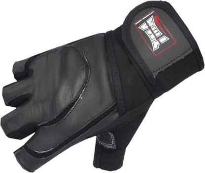 TMA Weight Lifting Gloves for Gym Workout – Cowhide Leather, Long Wrist Support with Anti Slip Palm Protection – Great Grip for Fitness, Bodybuilding, Powerlifting, Strength Training & Exercise - size: Large