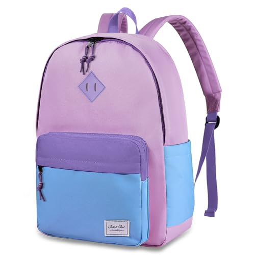 Chase Chic Kids Backpack for Girls - 17 inch School Backpacks for Toddler Fits 6 to 12 Years Old - Lightweight Water Resistant Preschool Bookbag for Travel Daycare (Purple Blue) - color: Light Purple&blue