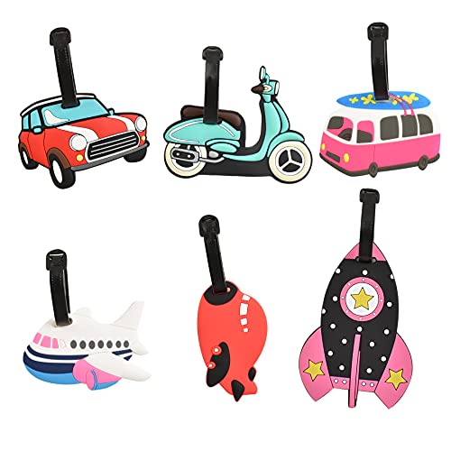 6 Pcs Kids Luggage Tag Cute Multi-Style Airplane Trip Identity Label with Loop Suitcases Travel Bags School Bags Luggage Tag - color: Kids Luggage Tags