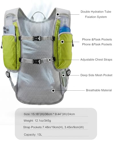 Hydration Hiking Backpack, Water Hiking Backpack, Hydration Backpack with 15l Water Bladder, Runinnng Backpack for Men Women for Cycling Campling - color: Lime Green