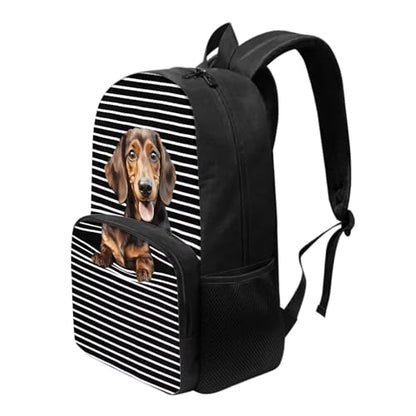 Talayituse Dachshund Stripe Print Bookbag Backpack for Kids Boys Girls Large Capacity Casual School Bags with Bottle Holder Pocket and Adjustable Strap 17 Inch Travel Daypack Back To School Bookbag - color: Dachshund Stripe