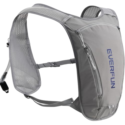 EVERFUN Hydration Backpack Running Vest Small Hiking Water Backpack with 1.5L Water Bladder for Women Men, Lightweight Reflective Phone Holder Hydro Pack for Trail Running, Biking, Race, Marathons - style: Gray