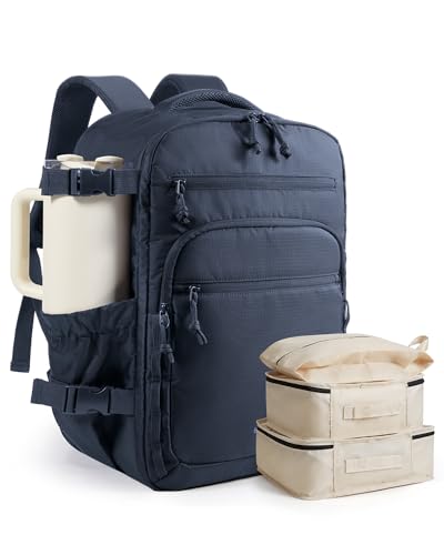BAGSMART Travel Backpack for Women & Men 17.3 inch Laptop, Flight Approved Carry on Backpack with Shoe bag & 2 Packing Cubes, Water-Resistant Large Business Travel Bag, Weekender Bag - Navy Blue - color: Navy Blue