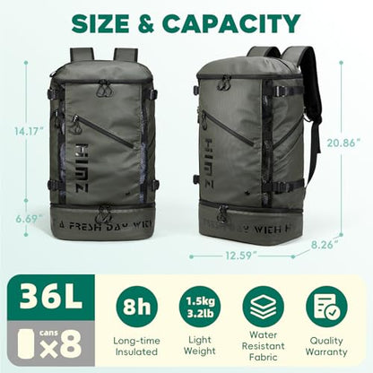 Camping Backpack with Lunch Compartment, Water Resistant Mens Backpack Insulated for Work, 17 inch Laptop Bag, Carry On Backpacks for Airplane Beach Travel, Green - color: Green