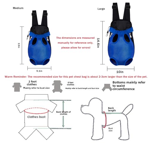 Pet Carrier Backpack, Adjustable Pet Front Carriers for Small Medium Dogs Cats 5-18 Lbs, Legs Out, Dog Cat Carrier Backpack for Hiking,Camping,Traveling,Cycling (Blue, Medium（Fit:5-10lb）)