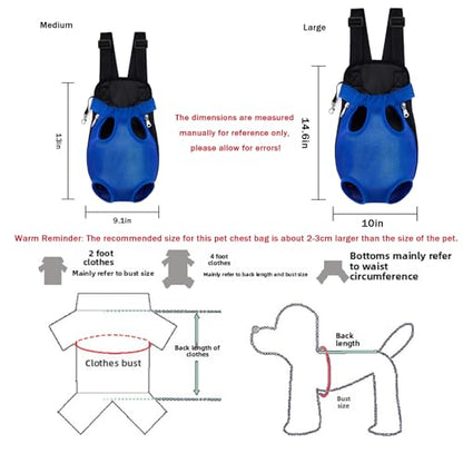 Pet Carrier Backpack, Adjustable Pet Front Carriers for Small Medium Dogs Cats 5-18 Lbs, Legs Out, Dog Cat Carrier Backpack for Hiking,Camping,Traveling,Cycling (Blue, Medium（Fit:5-10lb）)