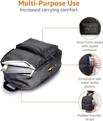 Amazon Basics Backpack for School, Travel, Study with Padded Adjustable Shoulder Straps, Spacious Compartment, Water Bottle Pockets, Durable Classic Design, Black - color: Black, size: 1-Pack