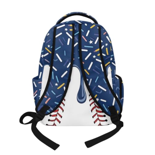 Suobstales Navy Blue Baseball Ice Cream Drip Print Kids Backpack for Girls Boys Elementary School Bookbag School Bag with Zippe Pocket Lightweight Rucksack Travel Daypack with Adjustable Straps - color: Navy Blue Baseball Ice Cream Drip