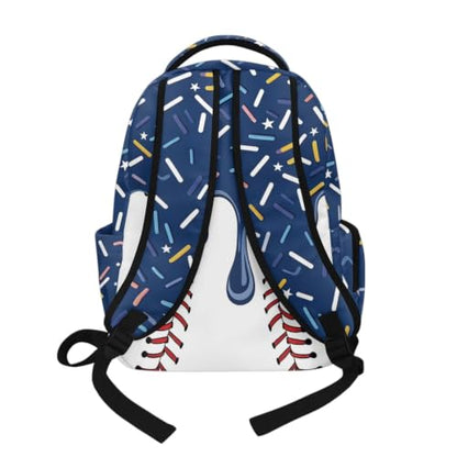 Suobstales Navy Blue Baseball Ice Cream Drip Print Kids Backpack for Girls Boys Elementary School Bookbag School Bag with Zippe Pocket Lightweight Rucksack Travel Daypack with Adjustable Straps - color: Navy Blue Baseball Ice Cream Drip