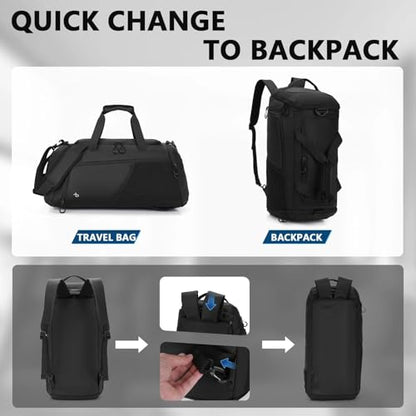 BESMART 2 in 1 Convertible Mens Gym Bag with Shoe Compartment, Heavy Duty Waterproof Travel Duffle Backpack Sports Gym Bag, 10 Pockets for Travel, Outdoor, Fitness