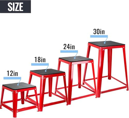 Plyometric Platform Box, Plyometric Box Jump Set For Home Gym Training, Conditioning, Strength Training - color: Set of 4 Red