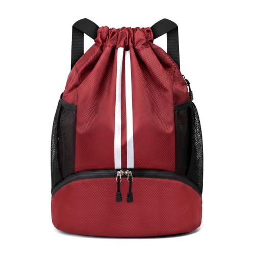 JELUTAR Drawstring Backpack Gym Bag with Shoes Compartment, Burgundy - color: Burgundy, size: Medium
