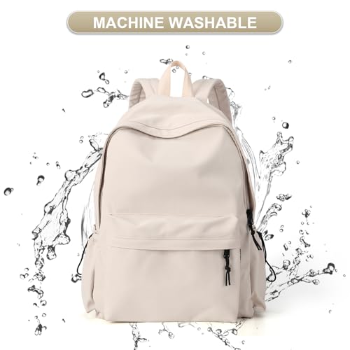Beige School Backpack for Girls Water Resistant High School Book Bag Simple Backpack for Teens Boys Girls, Lightweight Middle School Back Pack Daypack - color: Beige